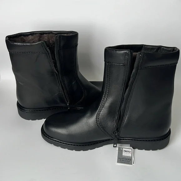 Fretz Sohle Black Leather Ankle Side Zipper Boots NWT - 8 - Picture 8 of 12